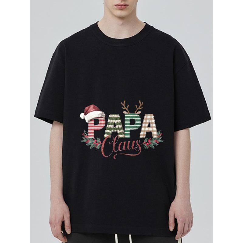 

Christmas T Shirt Black Papa Claus with Santa Hat and Reindeer Antlers Print for Holiday Season XXXXL чорний
