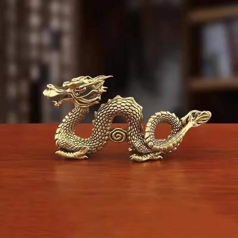 Solid Brass Chinese Zodiac Dragon Statue - Desktop Ornament for Home Office, Retro Feng Shui Crafts & New Year Gifts