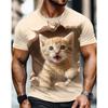 Letní Pánská Trička s Krátkým Rukávem s 3D Potiskem Kreslené Kočky s Kulatým Výstřihem