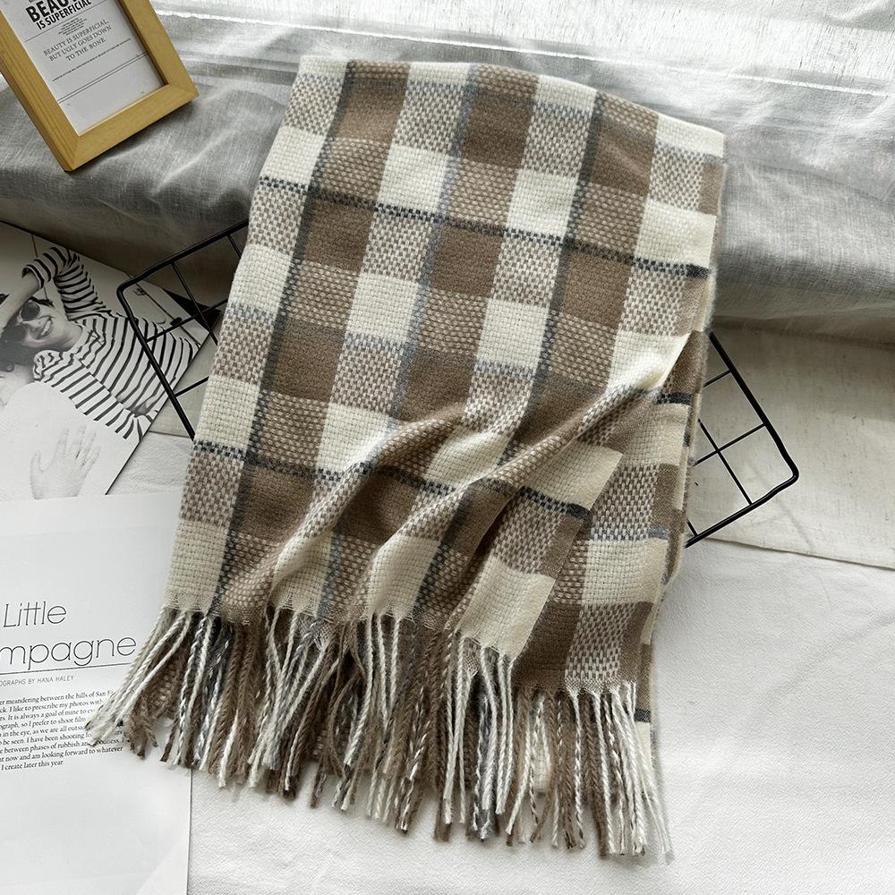 High End Couple Imitation Cashmere Small Plaid Scarf Autumn and Winter Tassel Warm Scarf Fashion Versatile Shawl