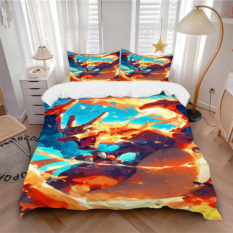 

3-компонентный набор постельного белья с покемонами «Огненный Дракон» для гостевой комнаты, спальни, рождественский, хэллоуинский декор, подарки - для всех сезонов (Без вкладыша)a1013051 135x200cm