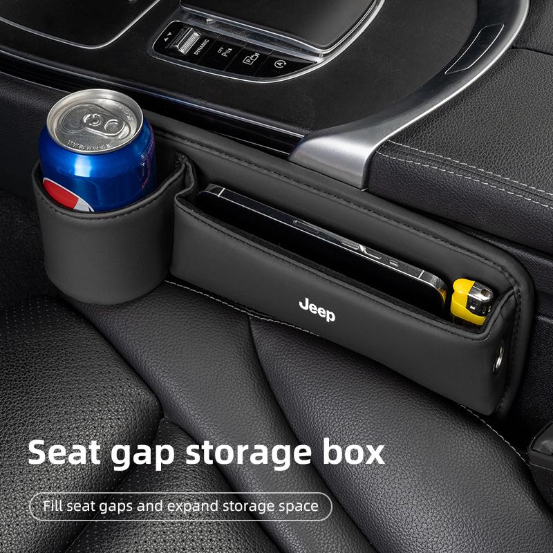 Car Leather Seat Gap Organizer With Cup Storage Box For Jeep Grand Cherokee Wrangler JK Gladiator Compass Renegade Patriot Liber