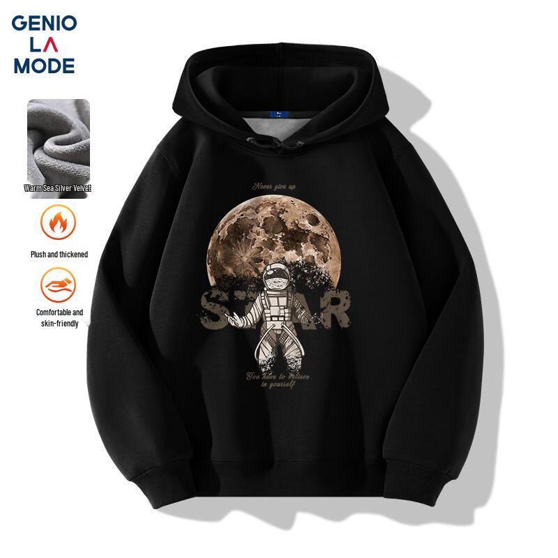 

GENIOLAMODE Men s Fleece-Lined Hooded Sweatshirt L