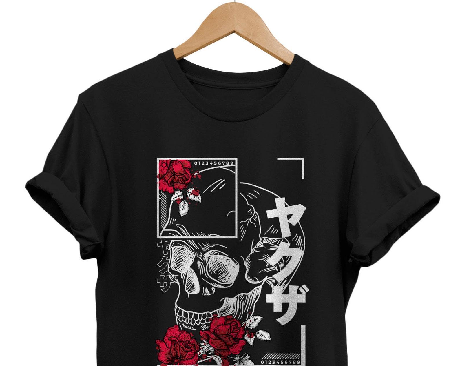 Skull Red Roses T-shirt: Japanese Goth Grunge Streetwear XL