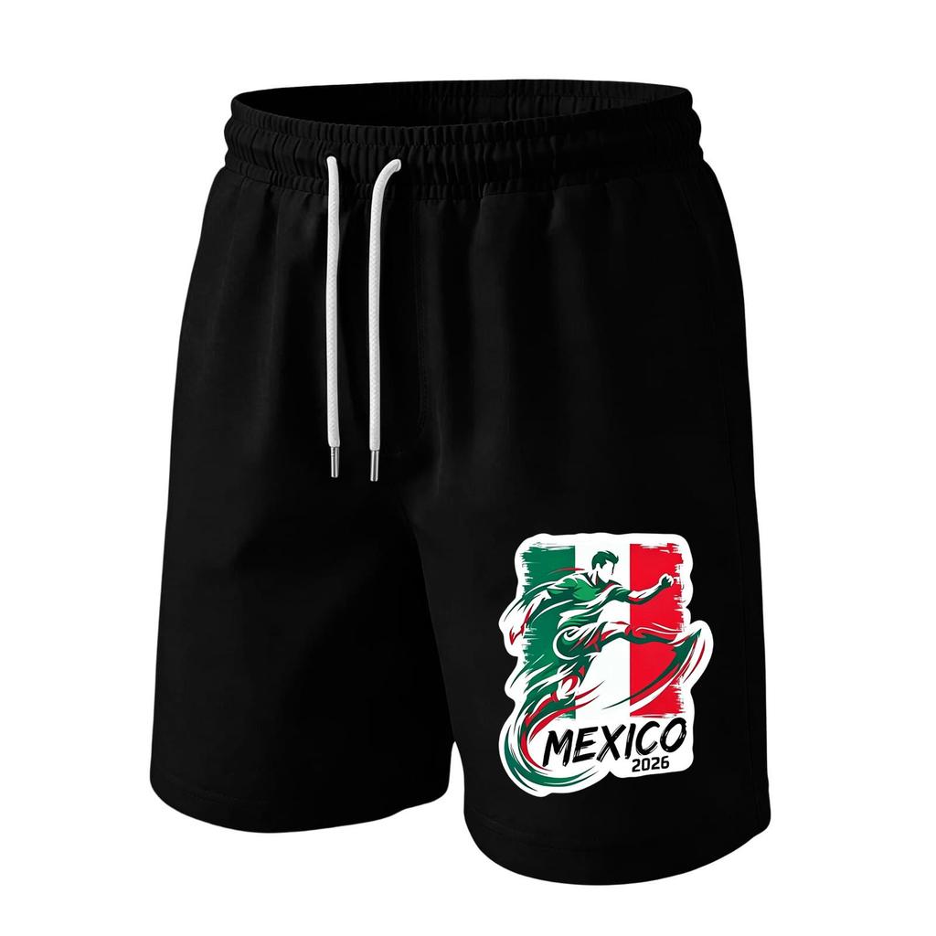 Men’s Drawstring Waist Shorts with Mexico 2026 Inspired Print Casual Loose Fit Sportswear