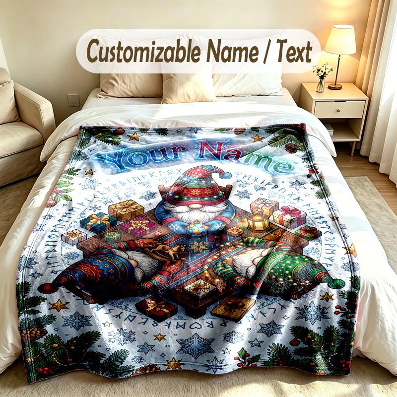 Gnome Theme Custom Blanket Personalized Name & Text Customized Soft Warm Throw Blanket Home Decor