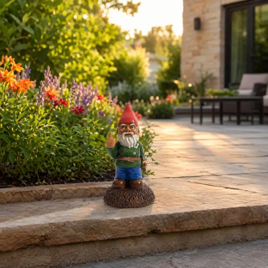 Middle Finger Gnome Statue, Resin Garden Gnomes Ornament, Funny Gnome Holding Wine Bottle Decor for Stress Relief Indoor Outdoor Gag Gift
