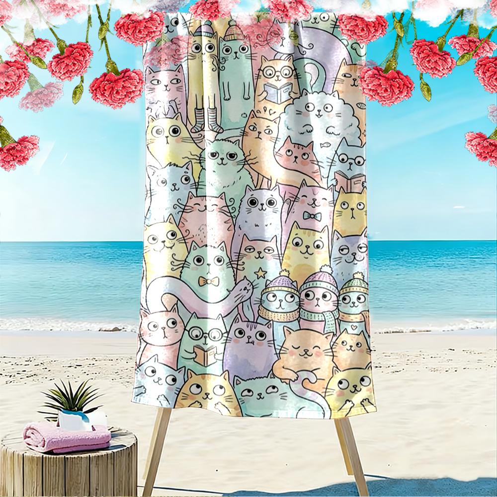 Colorful Cute Cartoon Cats Pattern Design Beach towel quick-drying for travel outdoor sports jogging beach and swimming