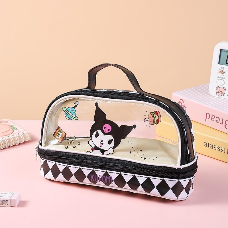 Cartoon Bunny Double Layer Transparent Pen Case With Storage For Students And Gift Use