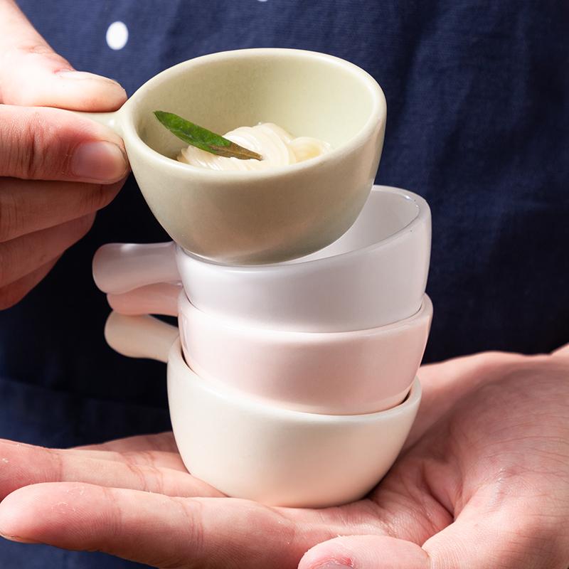 4pcs Ceramic Disc with Handle, Cute Mini Bowl, Cream Dessert Cereal Bowl