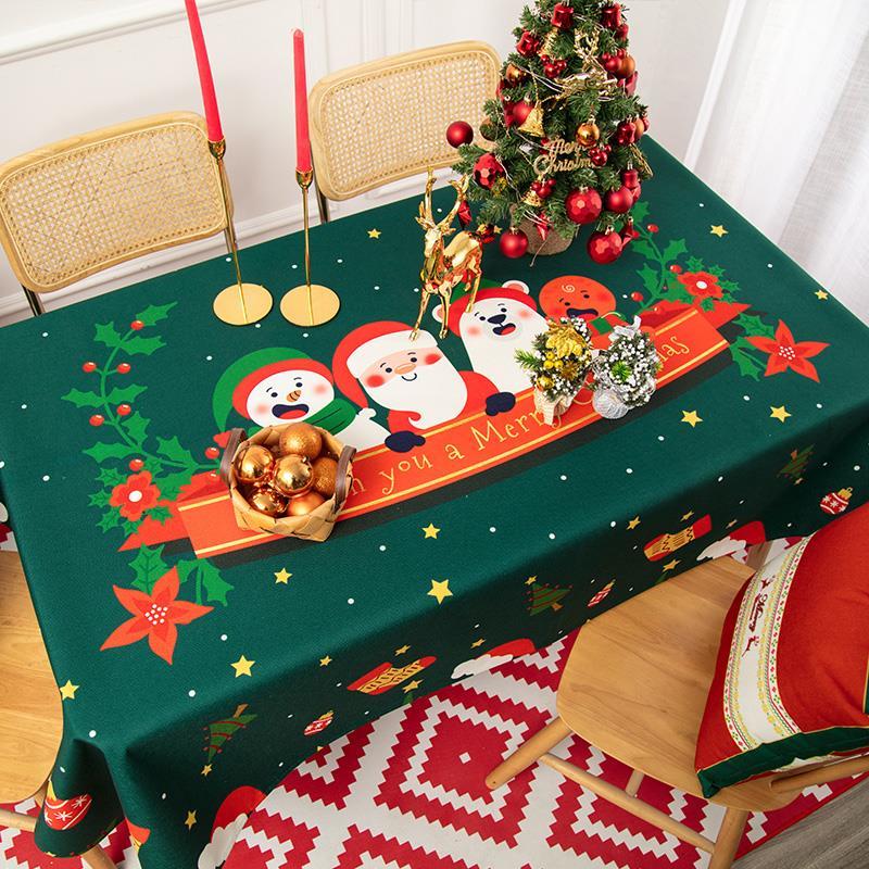 Multi-purpose Christmas Cotton and Linen Tablecloth Small Round Table Long Table Cover Cloth Festive Red New Year Atmosphere Tea Table Cloth