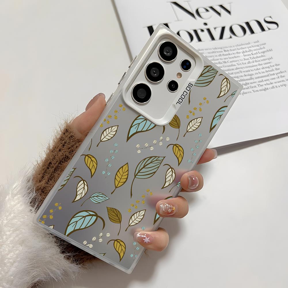 Luxury Leafs Phone Case For Samsung Galaxy S25 Edge S24 S23 S22 S21 S20 Ultra Funda Silicone Silver Cover