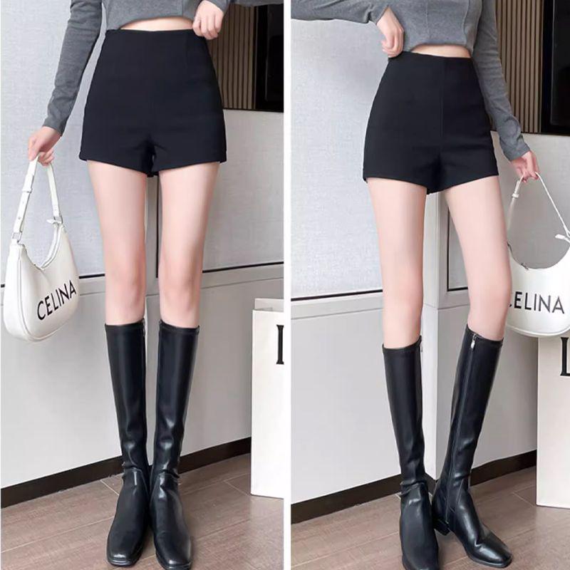 Women's High Waist Black Summer Shorts - Petite, Elastic, Anti-Exposure Hot Pants