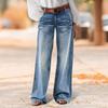 Women Baggy Mid Waist Jeans Wide Leg Loose Denim Pants Straight Leg Cropped Barrel Jeans