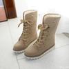 Mid length snow boots for women in autumn winter thickened warm with a simple comfortable lace up daily casual cotton boots