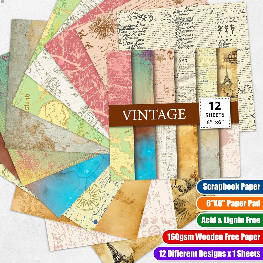 12 Sheets Retro Style Manuscript Paper for Collage and Planner Decoration, European & American Design