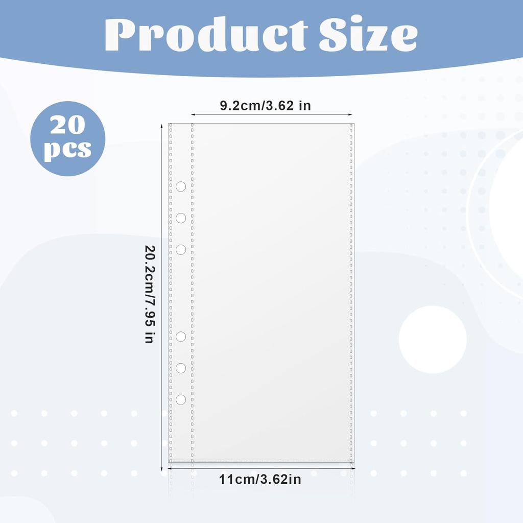 20 Pcs A6 Zipless Cash Envelopes, Frosted PP Binder Pockets 6 Ring Planner Erts Clear Sheet Protectors Budget Envelopes Organizer Accessories for 6