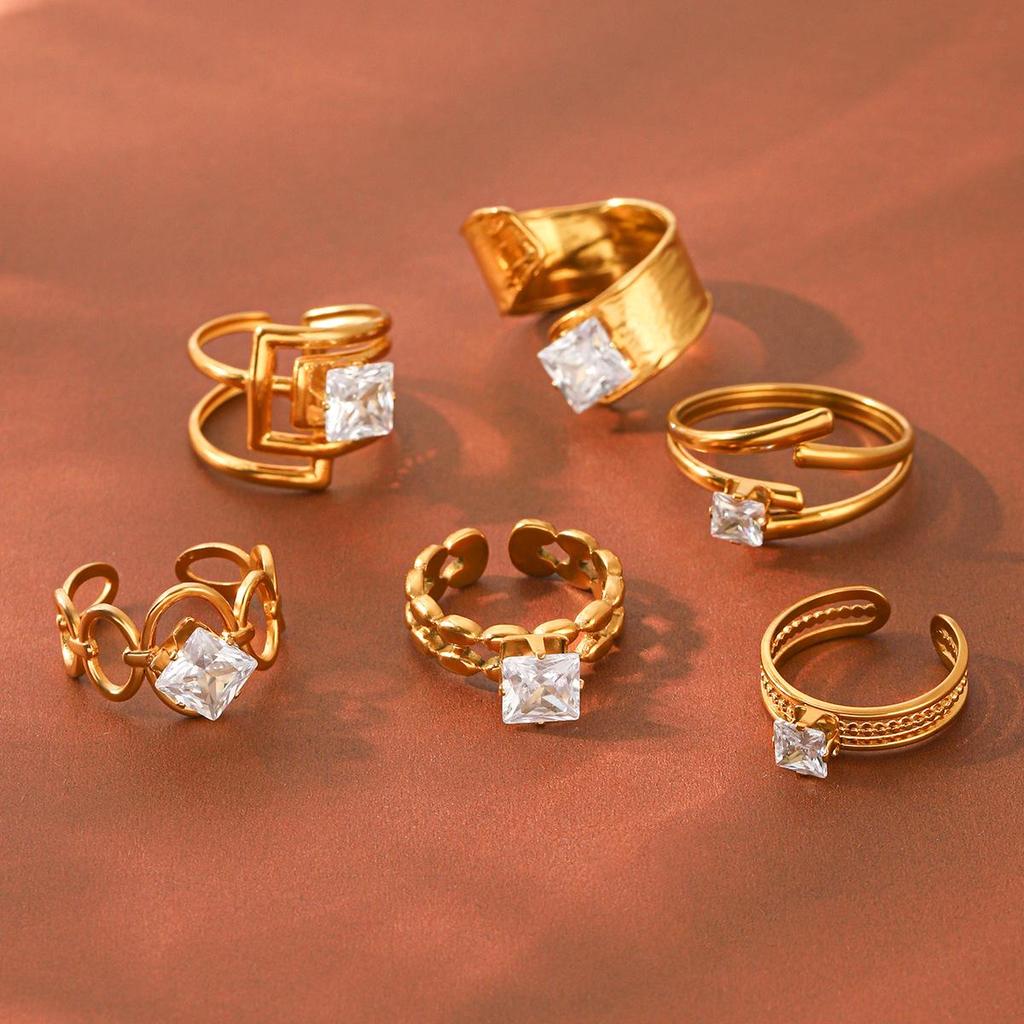 Versatile Zircon Irregular Stainless Steel Ring for Women - European & American Style