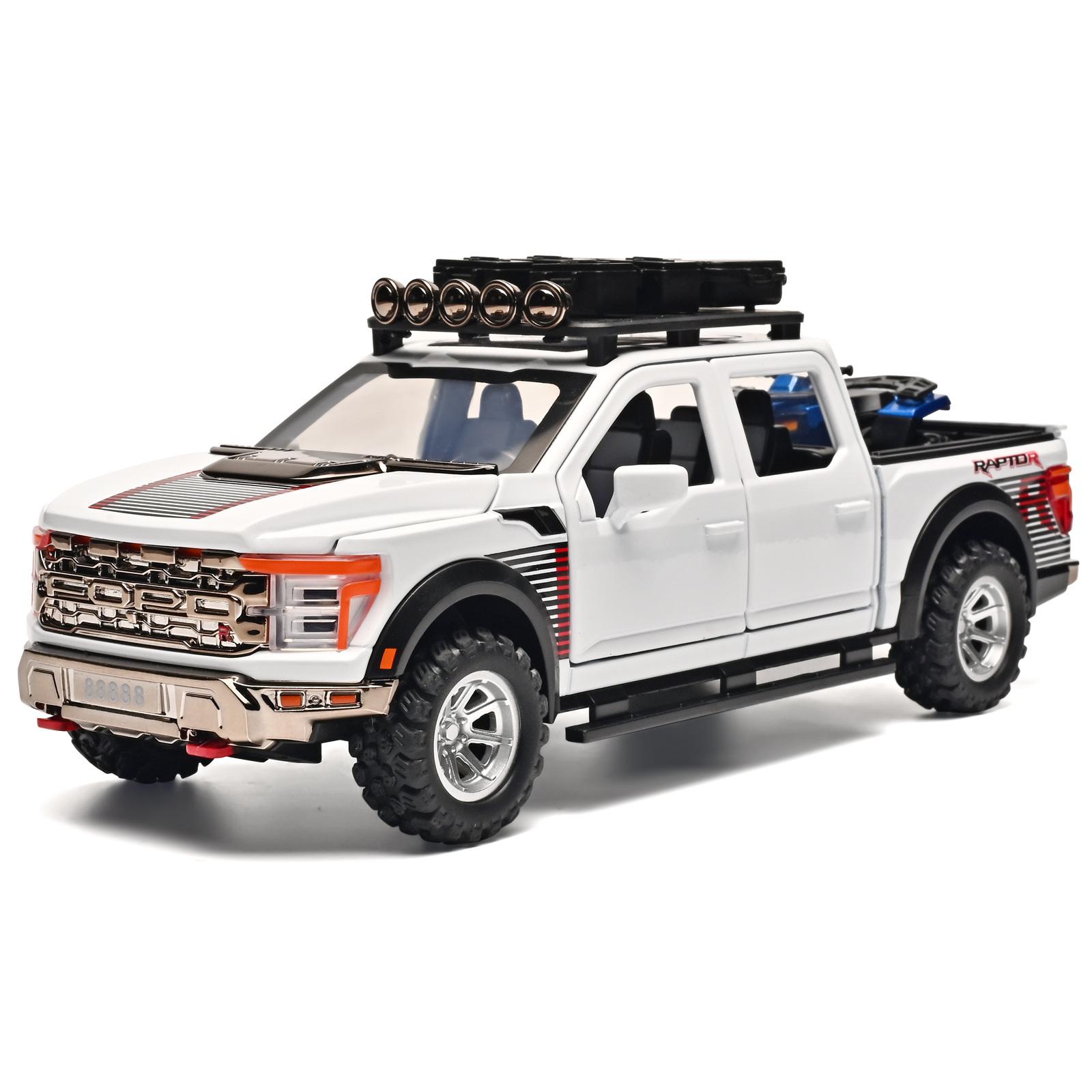

1/24 Ford Raptor F150 Сплав Пикап Модель Машины Литые Металлические Внедорожники Модель Машины Звук и Свет Симуляция Детская Игрушка Подарок белый