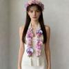 Silk Fabric Floral Shoulder Sash Satin Fabric Artificial Floral Garland  Birthday Party
