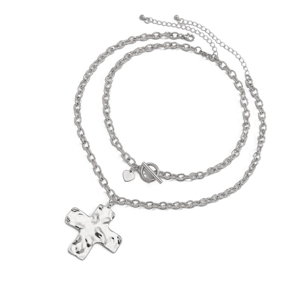 Eleagnt Hammered Crosses Necklace Stylish Chunky Crosses Necklace In Hammered Designs Women's Neck Chain Jewelry