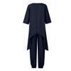 Women's Linen Two-Piece Suit Linen Suit Trousers And Three Quarten Sleeve Irregular Hem Shirts Casual Trouser Suit Round Neck Linen Blouse Loose Linen