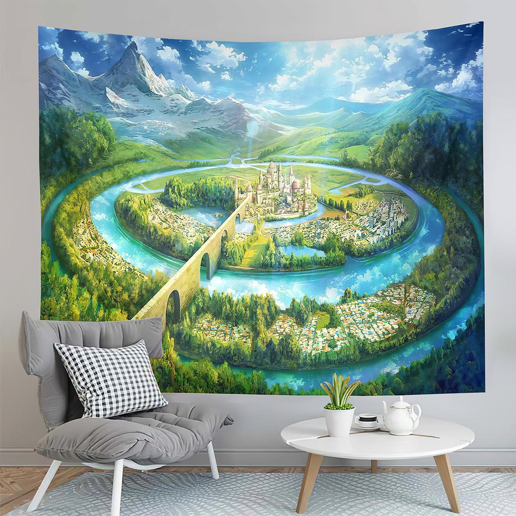 Fantasy Cartoon Castle Tapestry Seaside Reef Tapestry Land and Ocean Tapestry Living Room Dorm Bedroom Decoration Tapestries