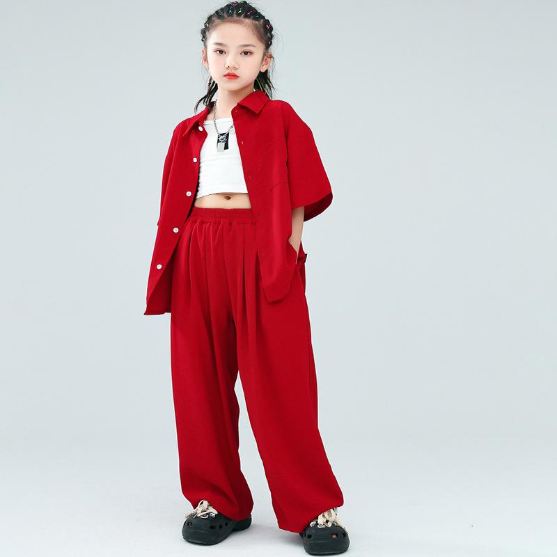 Children's Trendy Street Dance Outfit - Loose Pants and Shirt Set for Boys and Girls Jazz Performance.
