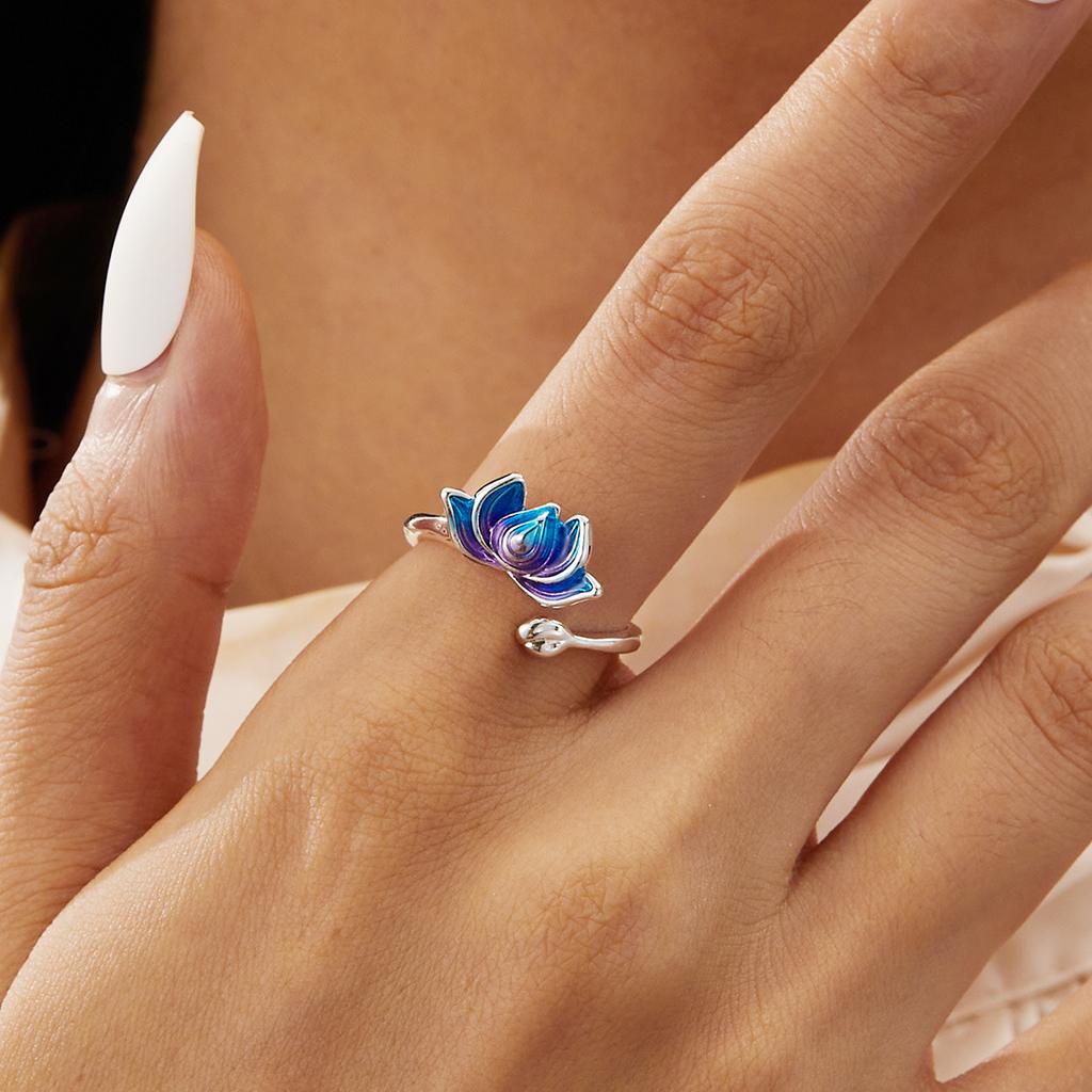 Retro Chinese Lucky Design Opening Rings For Women Silver Color Good Luck Lotus Flower Koi Fish Finger Ring Friendship Jewelry