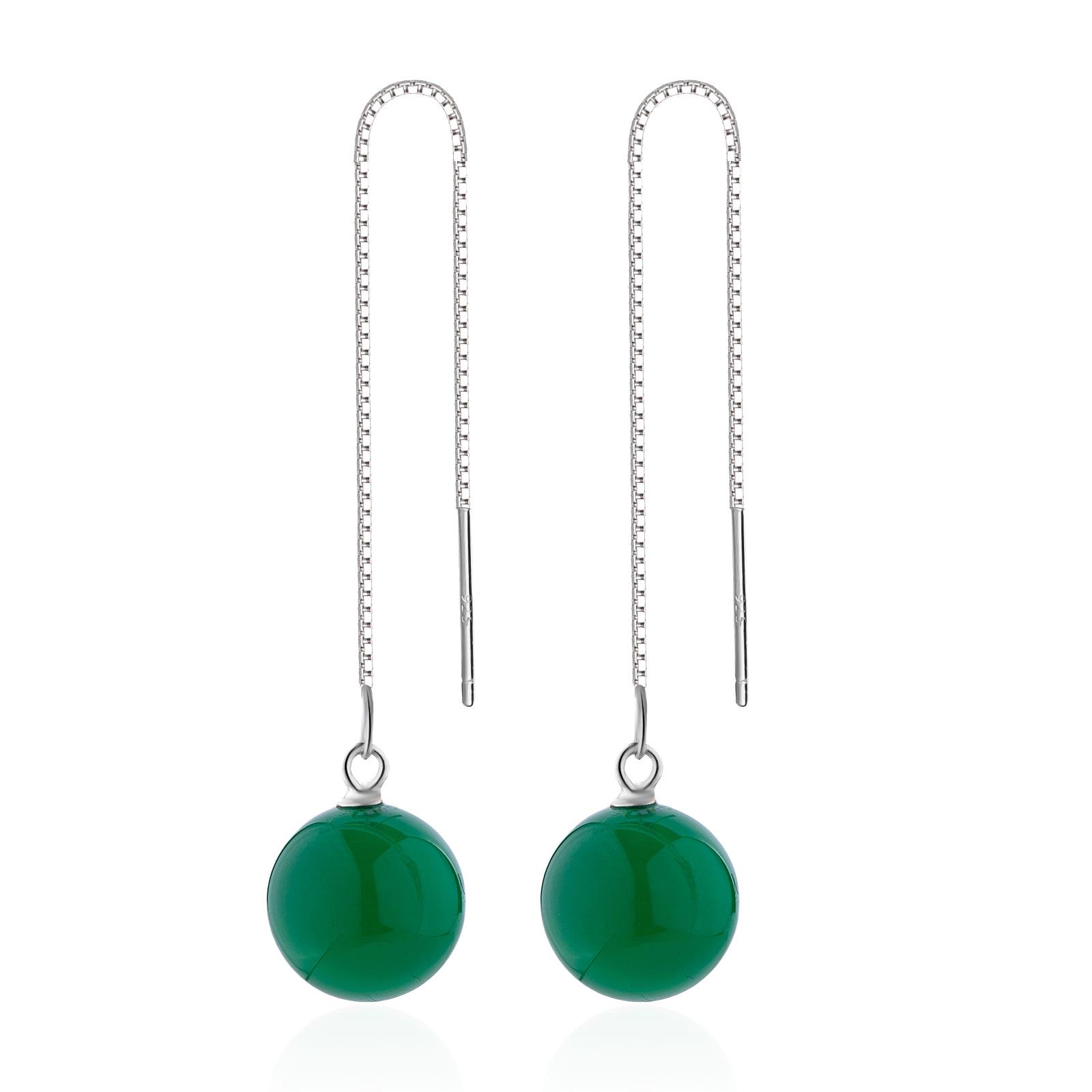 Chinese Style Green Chalcedony Tassel Earrings - S925 Sterling Silver 925 Sterling Silver