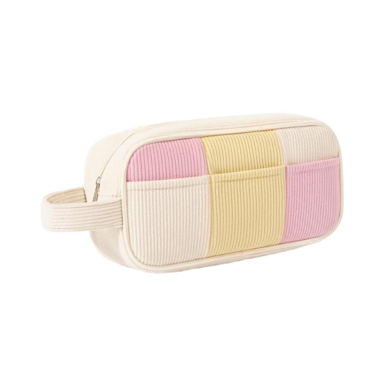 

1Pcs Minimalist Corduroy Makeup Handbag Large Capacity Travel Cosmetics Storage Bag Makeup Bag For Women one size бежевый