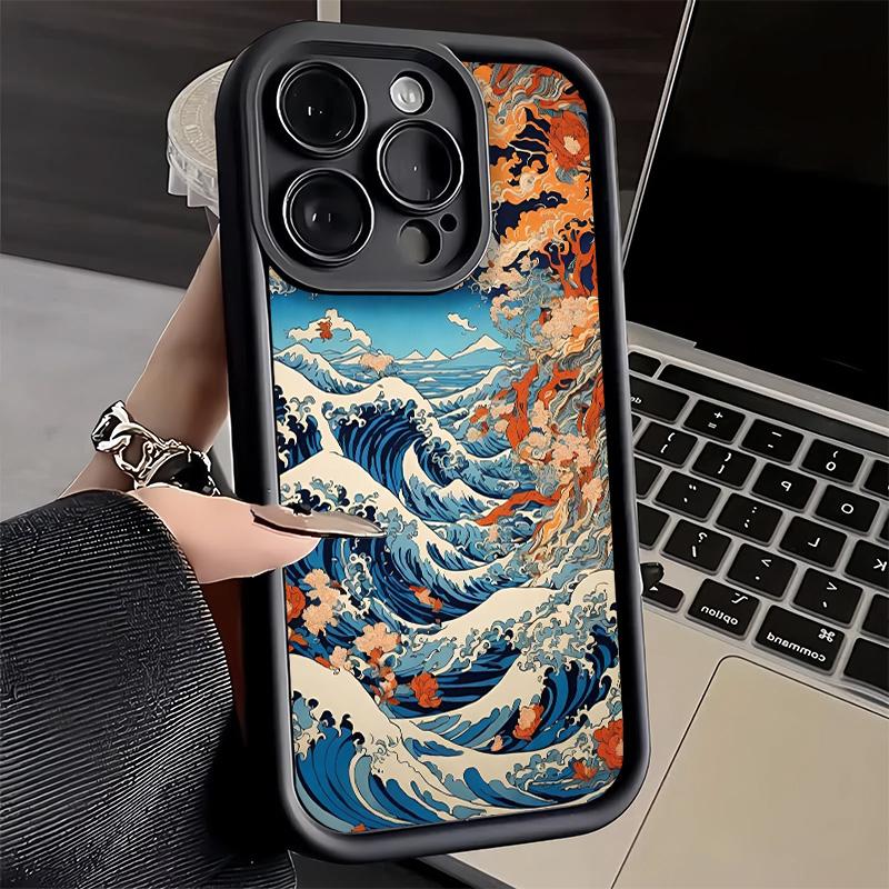 Phone Case for iPhone 17 Air 16E 15 16 Pro Max Japanese Wave Kanagawa Surfing Cover 14 Plus 13 12 Mini Soft Shell Silicone Funda