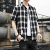 Summer Port Style Loose Lapel Men's Checkered Short-sleeved Shirt Fashion Brand Youth Casual Shirt Men's Cardigan Trend