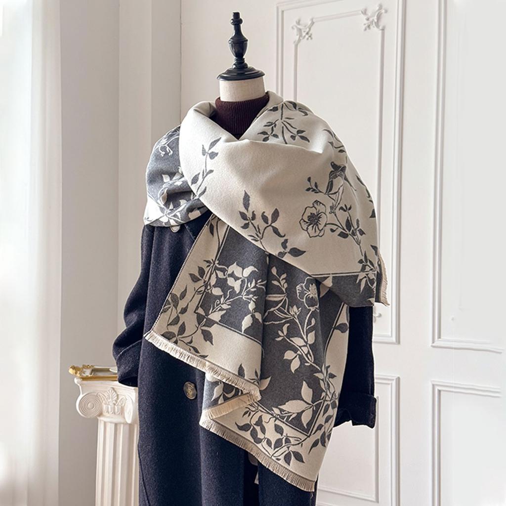 Women's Winter Warm Elegant Floral Imitation Cashmere Thick Tassel Pashmina Shawl Blanket Wrap Bufanda Long Foulard Scarf