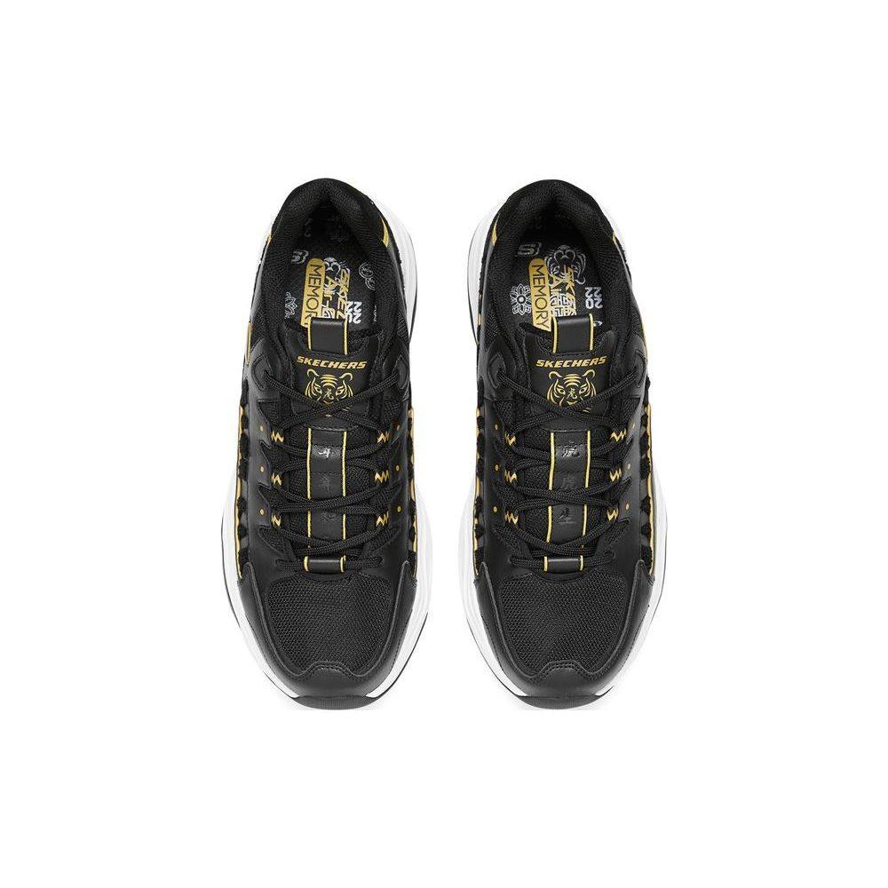 Skechers D'Lites 4.0 Cushioning Abrasion Resistant Coverage Support Balance Low top Chunky Sneakers Men's Black Gold 894086-BKGD