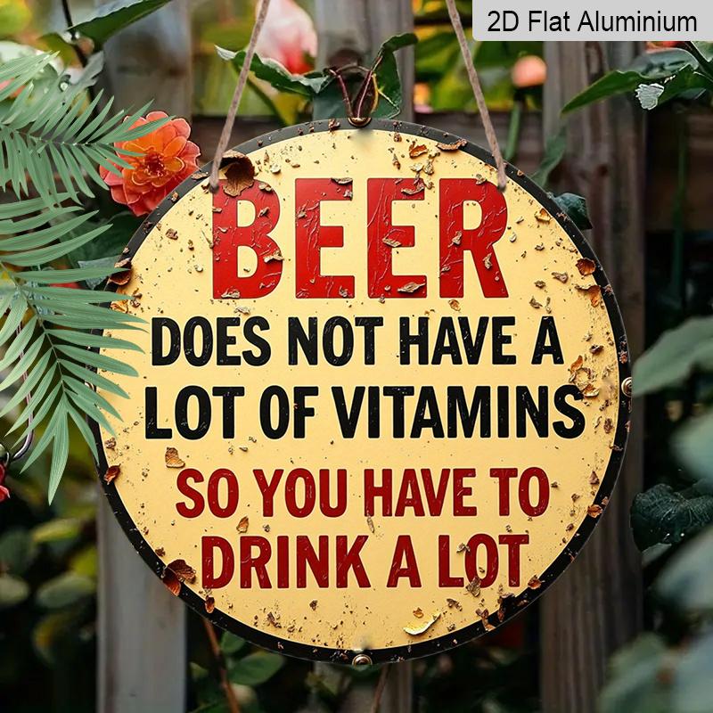 2D Flat - 7.87-Inch Humorous Vintage Beer Sign with a Rustic Look, Round Aluminum Wall Decor | Single Piece, Ideal for Holiday Gifts, Suitable for
