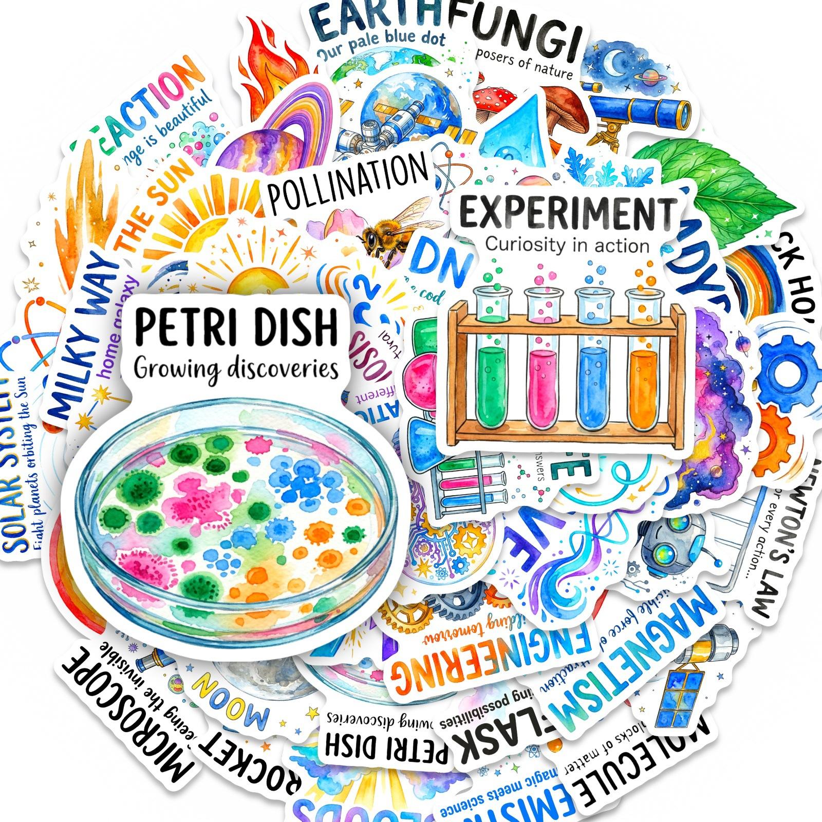 50 Sheets Of Mathematical, Physical And Chemical Cartoon Stickers, Physical Learning, Educational Stickers, Waterproof, Not Torn, Repeated Stickers