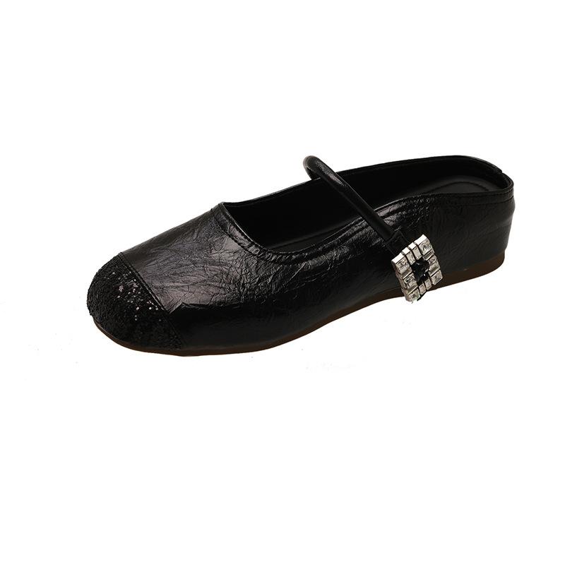 With skirt French Mary Jane single shoes women's 2025 spring and autumn new one-word buckle with retro versatile soft bottom bag head drag