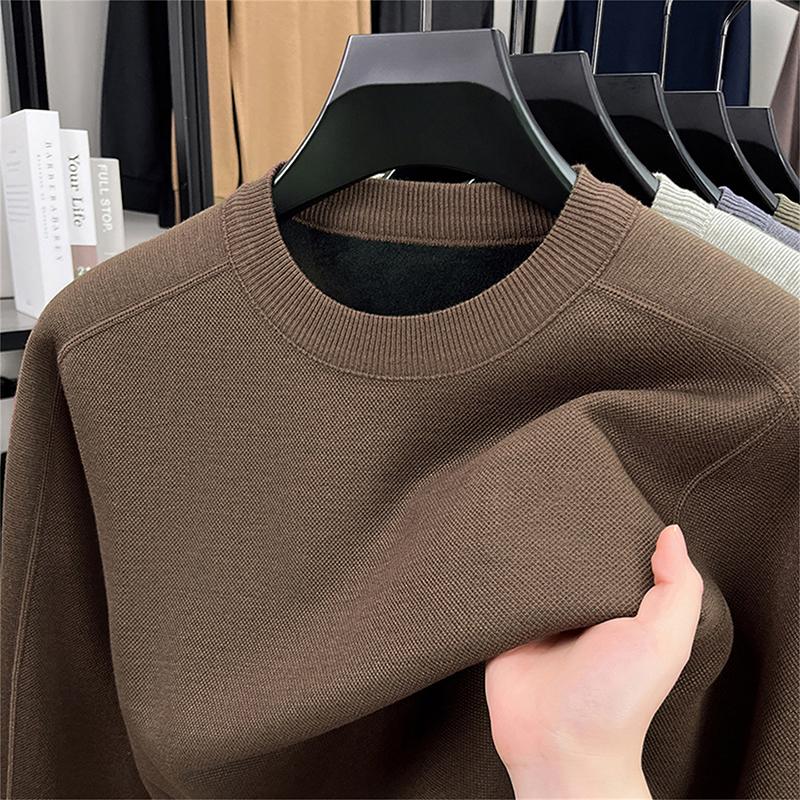 New Men'S Long Sleeve T-Shirt Spring And Autumn Round Neck Knitted Shirt Casual Middle Aged Top Bottom Shirt