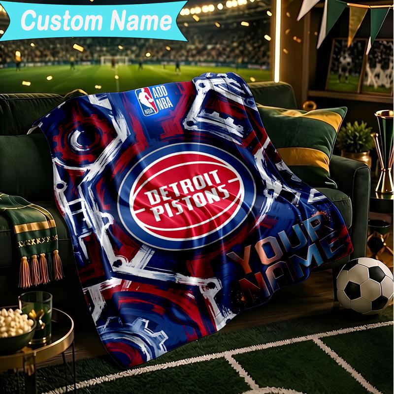 1PC Custom Name Blanket Pistons Detroit Logo Flannel Blankets Patterns Throw Blanket All-Season Soft Gift for Couch, Bed, Camping, Birthday Gifts
