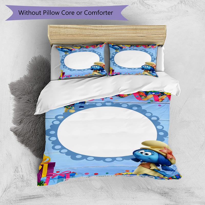 3pcs Duvet Cover Set (1*Duvet Cover + 2*Pillowcase, Without Core), Blue Smurfs Print Bedding Set, Bedroom Decor, All‑Season, Birthday Gift