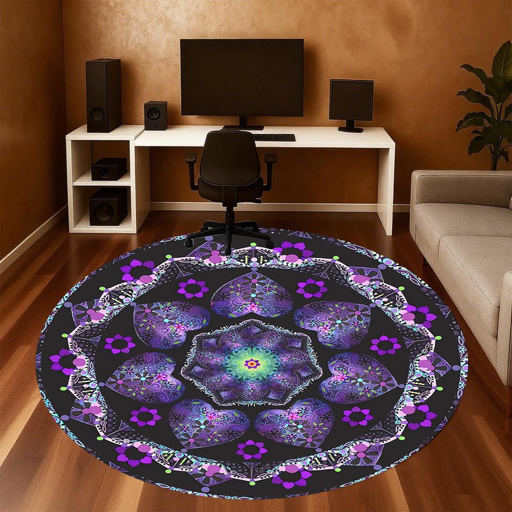 1pc Heart Mandala Round Chair Mat Area Rug - Non-Slip, Floor Mat for Office, Bedroom, and Indoor Decor C1118017