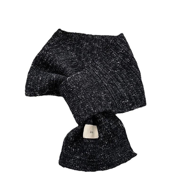 Autumn and Winter Scarf Women's New Solid Color Versatile Piercing Cross Warm Wool Knitted Scarf Small Scarf