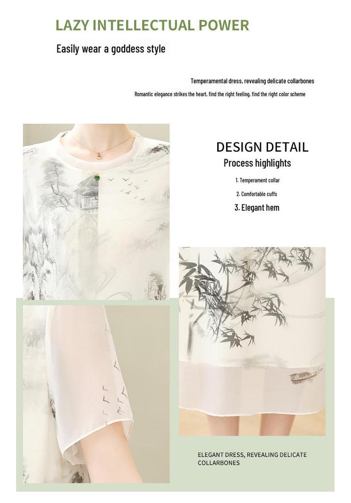 Elegant Summer Chiffon Dress: Chinese Style, Short Sleeves, Loose Plus Size for Middle-Aged and Elderly Women