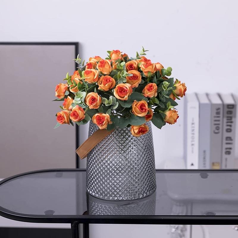 3pcs Simulation Eucalyptus Leaves Small Rose Bouquet Home Decorative Plastic Fake Flowers Wedding Decoration Artificial Roses