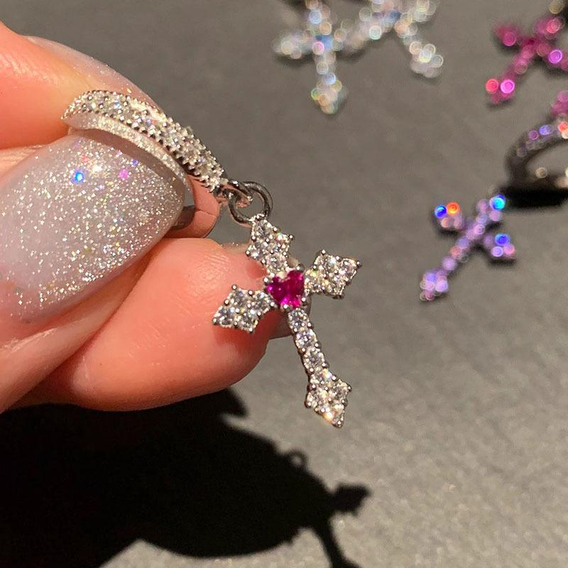

Hot Selling Sweet Cool Girl Cross Color Diamond Earrings Unique Niche High-end Exquisite Earrings белый