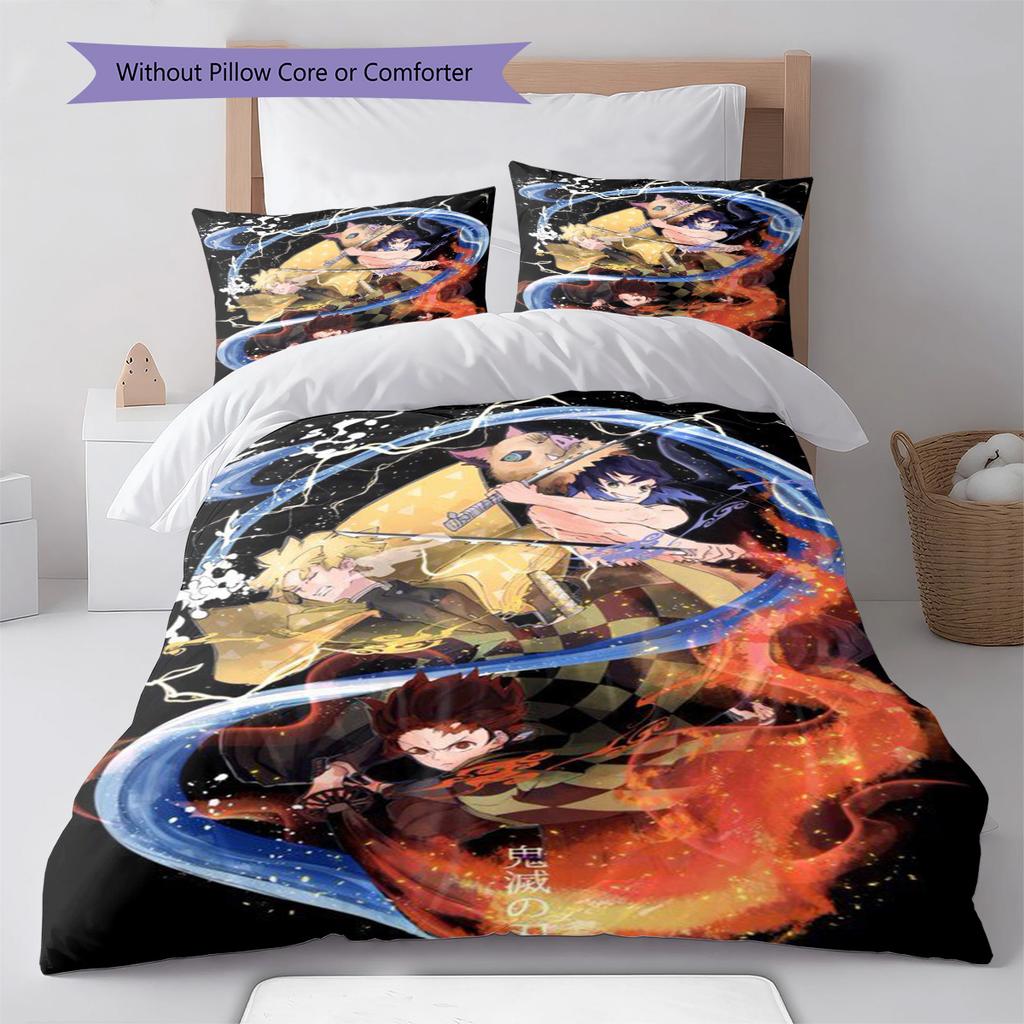 Demon Slayer Nezuko Kamado Flying Hair Bedding Set Anime Duvet Cover Polyester Soft Comforter Set -QJY