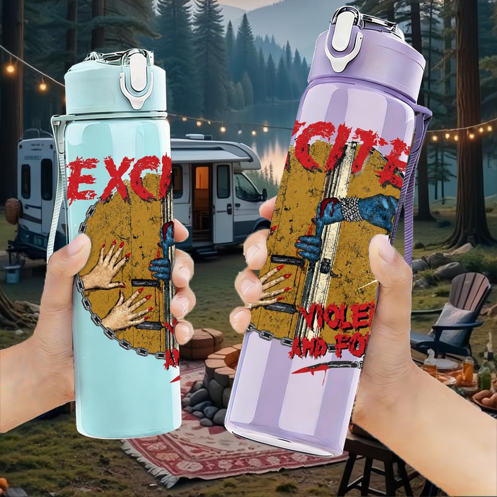 1PC Exciter Metal Band Retro Album Print 750ml Portable Sports Water Bottle Leakproof Travel Gym Drink Cup