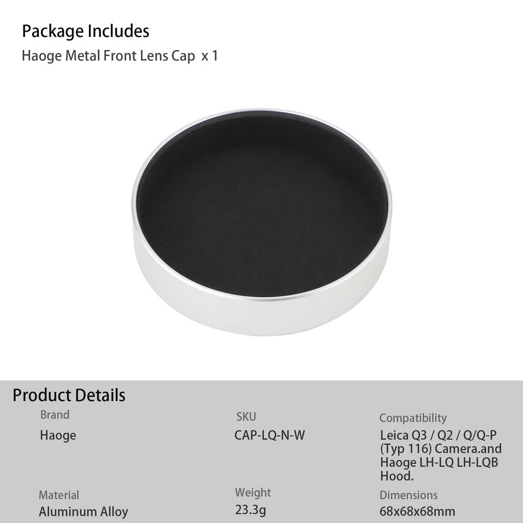 Haoge Metal Front Lens Cap Cover for Leica Q3 Q2 Q2 Q Type 116 Type116 Digital Camera Black Silver Q3-43 Cap-LQ-N-W