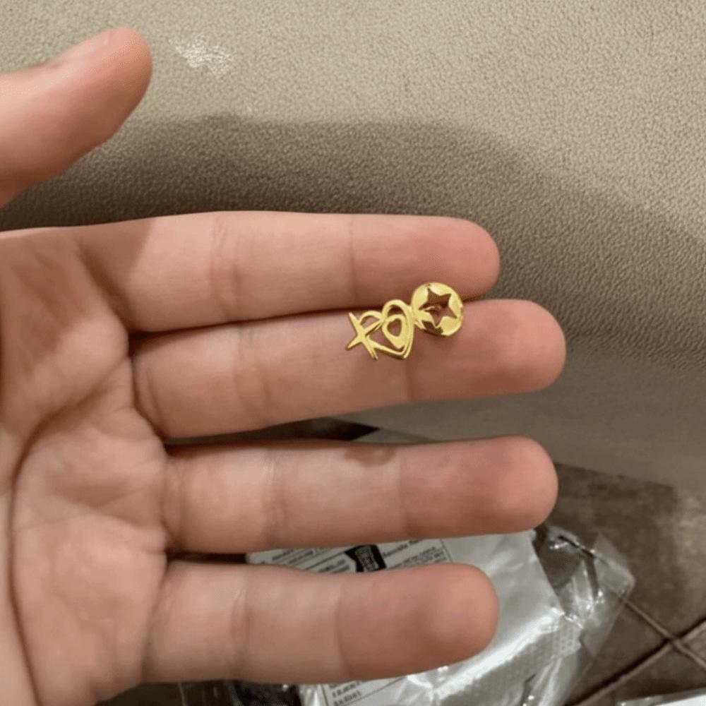 Grillz dentale a forma di cuore traforato placcato oro 18 carati, gioiello personalizzato per denti.